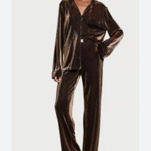 Victoria's Secret Shimmer Knit Pajama Set Brown And Gold